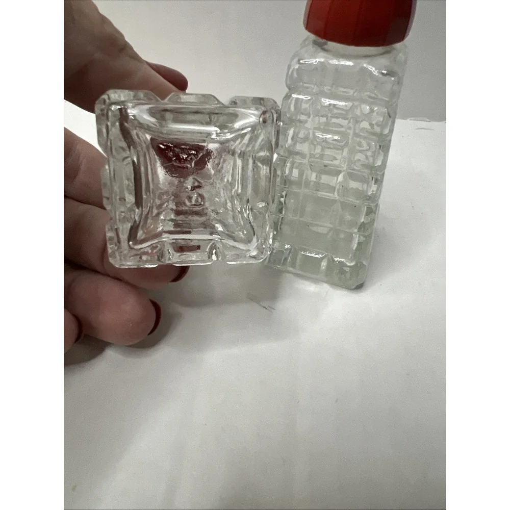 Vintage 1950 Glass Salt and Pepper Shakers. Red Tops